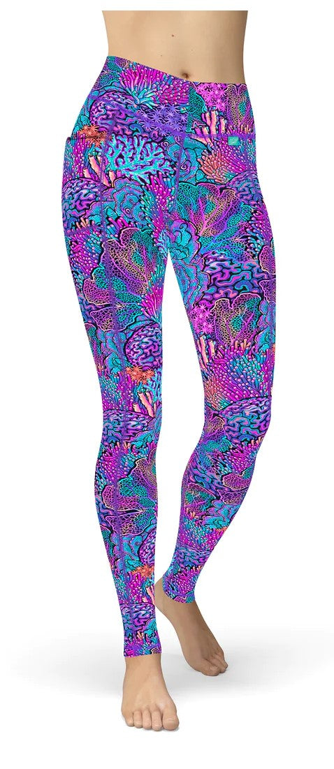 Eco-Friendly Coral Kaleidoscope Contour Leggings